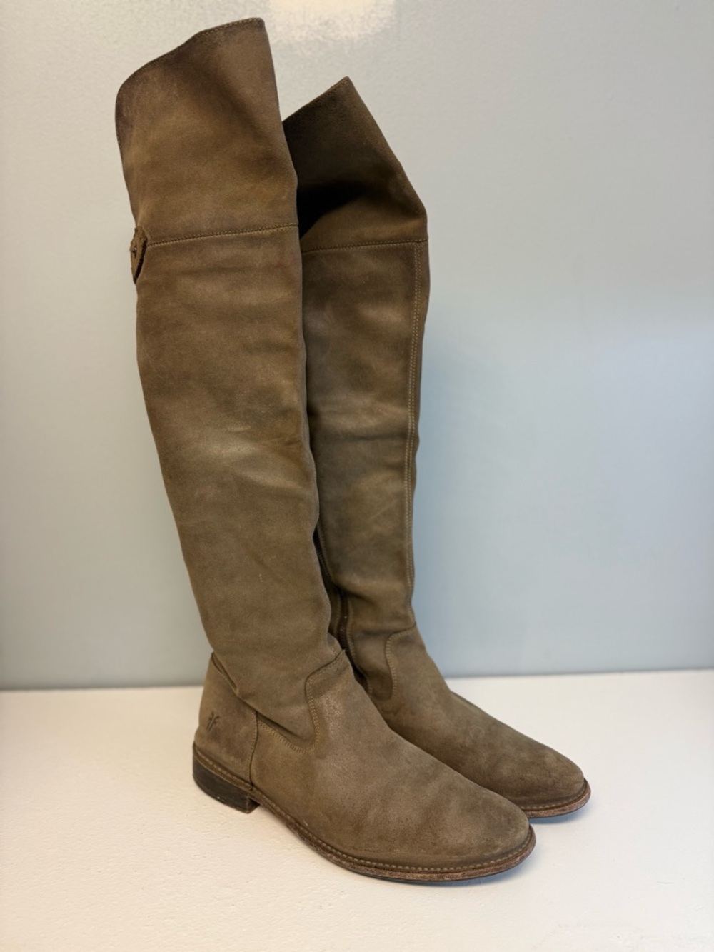 FRYE Shirley Over The Knee OTK Boots Leather Suede 77737 Cashew Brown 10 B